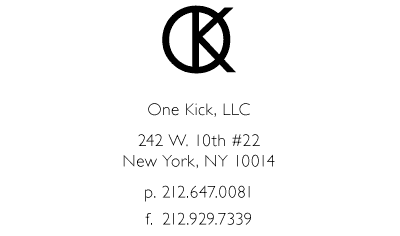 One kick LLC 242 w. 10th #22 New York, NY 10014 phone - 212-647-0081 fax 212-929-7339